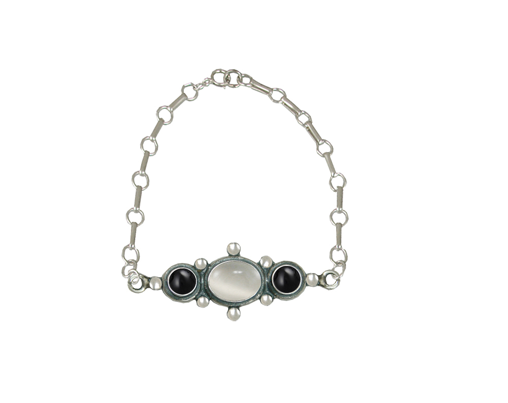 Sterling Silver Victorian Bracelet With White Moonstone And Black Onyx